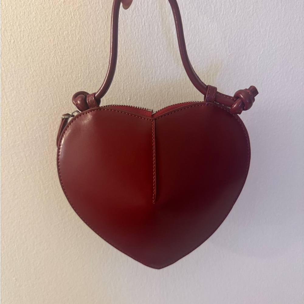 Heart-Shaped Red Leather Bag